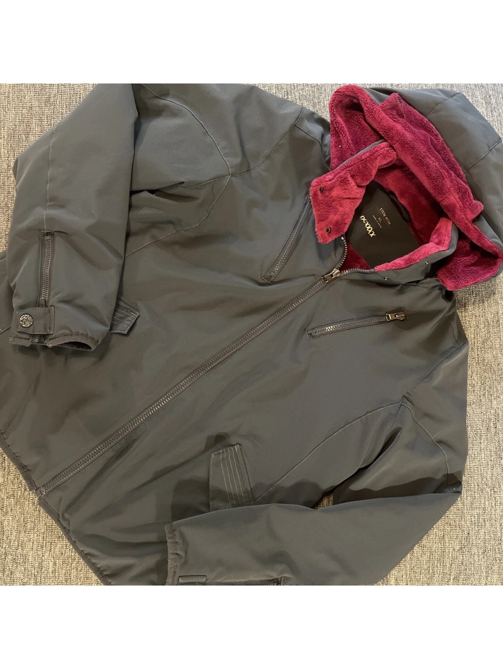 Title Nine Womens Adrenaline Gray Full Zip Hooded Jacket Purple Fleece Lined XL